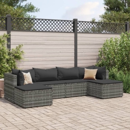 Set de muebles de jardín 6 pzas y cojines ratán sintético gris