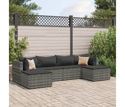 Set de muebles de jardín 6 pzas y cojines ratán sintético gris