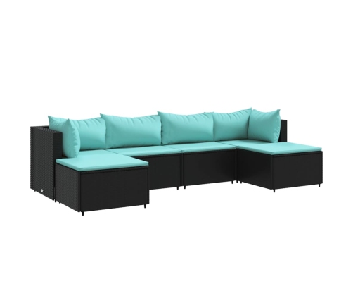 Set muebles de jardín 6 piezas y cojines ratán sintético negro
