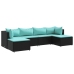 Set muebles de jardín 6 piezas y cojines ratán sintético negro