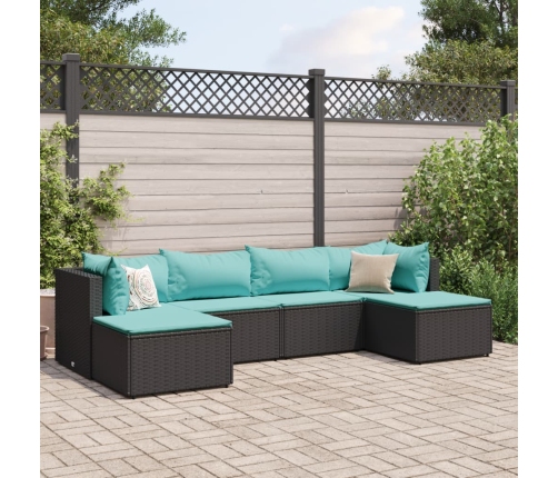 Set muebles de jardín 6 piezas y cojines ratán sintético negro