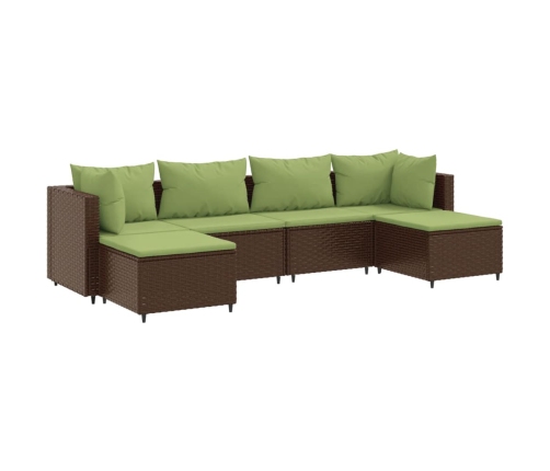 Set muebles de jardín 6 piezas y cojines ratán sintético marrón