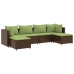 Set muebles de jardín 6 piezas y cojines ratán sintético marrón