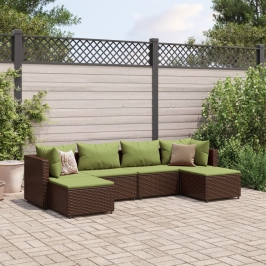 Set muebles de jardín 6 piezas y cojines ratán sintético marrón