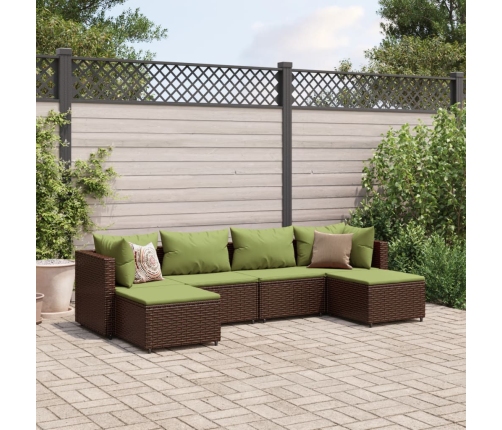 Set muebles de jardín 6 piezas y cojines ratán sintético marrón