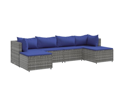 Set de muebles de jardín 6 pzas y cojines ratán sintético gris