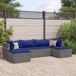 Set de muebles de jardín 6 pzas y cojines ratán sintético gris