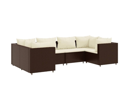 Set muebles de jardín 6 piezas y cojines ratán sintético marrón