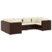 Set muebles de jardín 6 piezas y cojines ratán sintético marrón