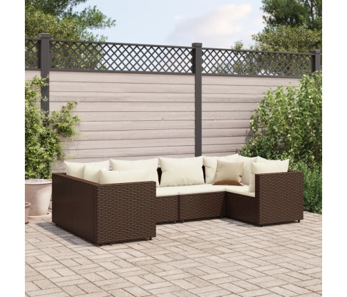 Set muebles de jardín 6 piezas y cojines ratán sintético marrón