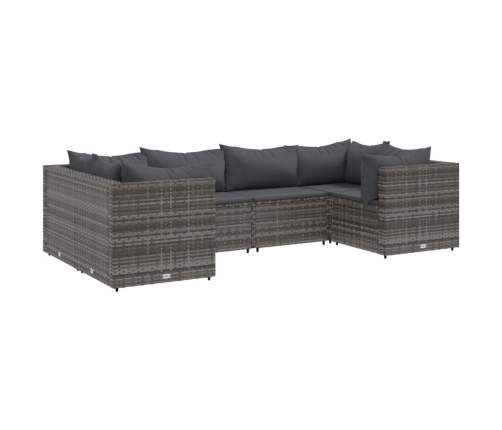 Set de muebles de jardín 6 pzas y cojines ratán sintético gris