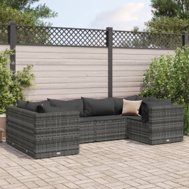 Set de muebles de jardín 6 pzas y cojines ratán sintético gris