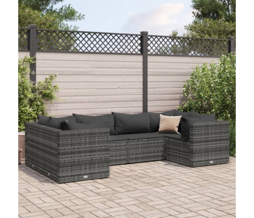 Set de muebles de jardín 6 pzas y cojines ratán sintético gris