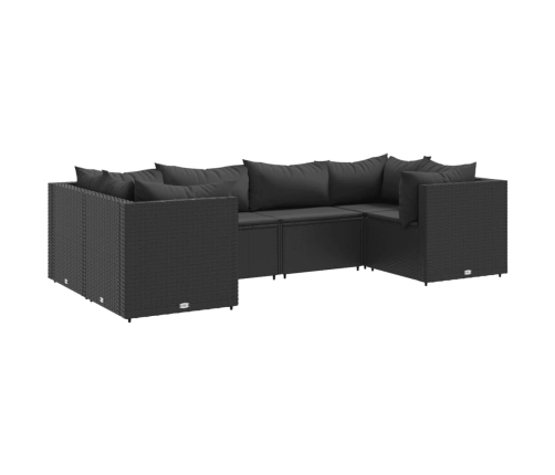 Set muebles de jardín 6 piezas y cojines ratán sintético negro