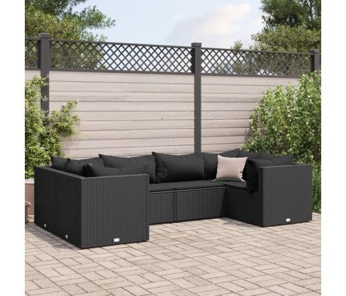 Set muebles de jardín 6 piezas y cojines ratán sintético negro