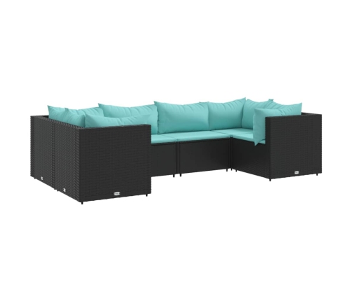 Set muebles de jardín 6 piezas y cojines ratán sintético negro