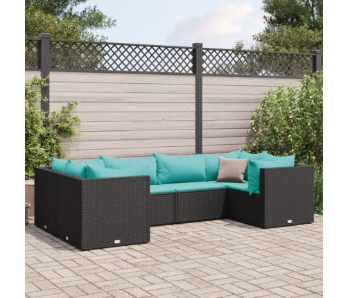 Set muebles de jardín 6 piezas y cojines ratán sintético negro