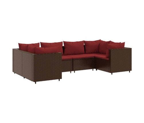 Set muebles de jardín 6 piezas y cojines ratán sintético marrón