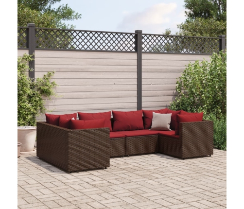 Set muebles de jardín 6 piezas y cojines ratán sintético marrón