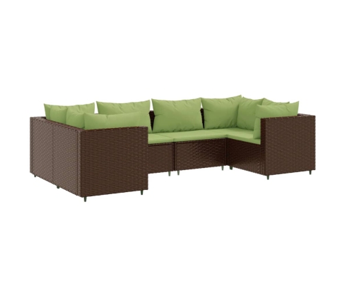 Set muebles de jardín 6 piezas y cojines ratán sintético marrón