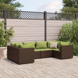 Set muebles de jardín 6 piezas y cojines ratán sintético marrón