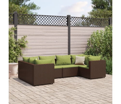 Set muebles de jardín 6 piezas y cojines ratán sintético marrón