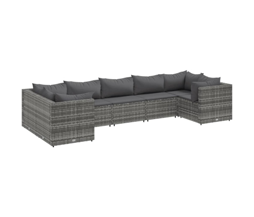 Set de muebles de jardín 7 pzas y cojines ratán sintético gris