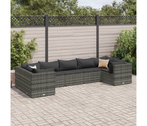 Set de muebles de jardín 7 pzas y cojines ratán sintético gris
