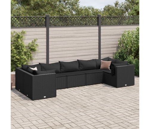 Set de muebles de jardín y cojines 7 pzas ratán sintético negro