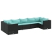 Set de muebles de jardín y cojines 7 pzas ratán sintético negro