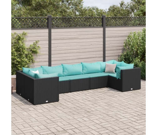 Set de muebles de jardín y cojines 7 pzas ratán sintético negro