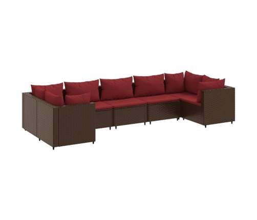 Set muebles de jardín 7 piezas y cojines ratán sintético marrón