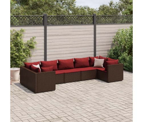 Set muebles de jardín 7 piezas y cojines ratán sintético marrón