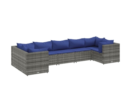 Set de muebles de jardín 7 pzas y cojines ratán sintético gris