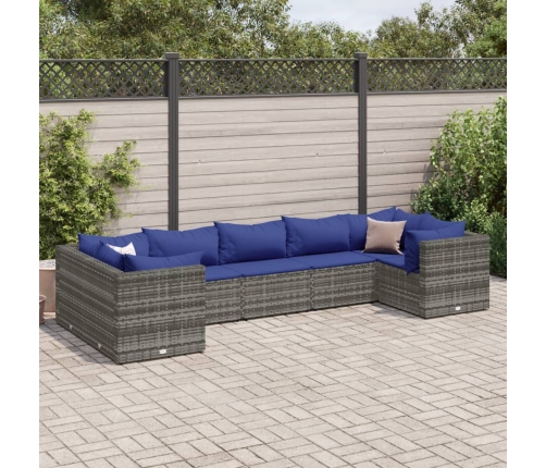 Set de muebles de jardín 7 pzas y cojines ratán sintético gris