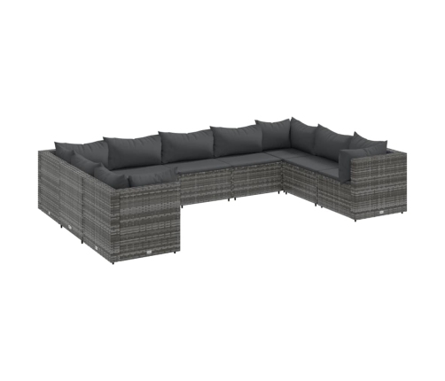 Set de muebles de jardín 9 pzas y cojines ratán sintético gris