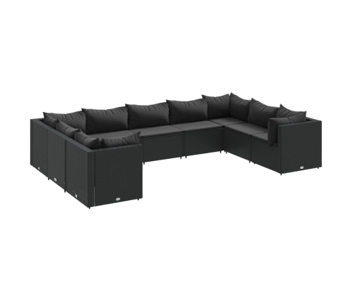 Set de muebles de jardín 9 pzas y cojines ratán sintético negro