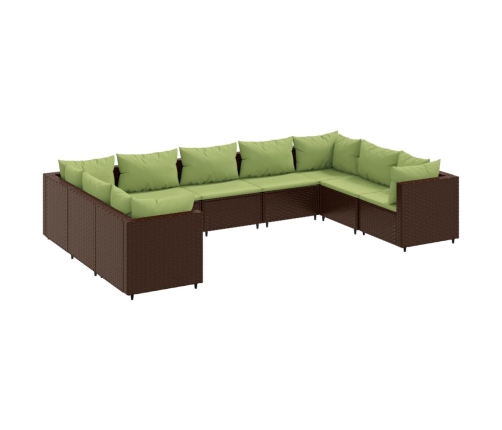 Set muebles de jardín 9 piezas y cojines ratán sintético marrón