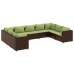 Set muebles de jardín 9 piezas y cojines ratán sintético marrón