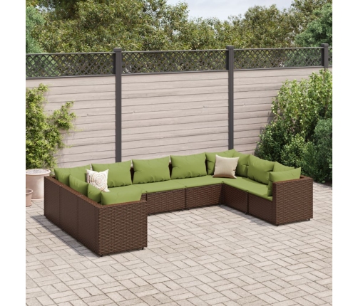 Set muebles de jardín 9 piezas y cojines ratán sintético marrón