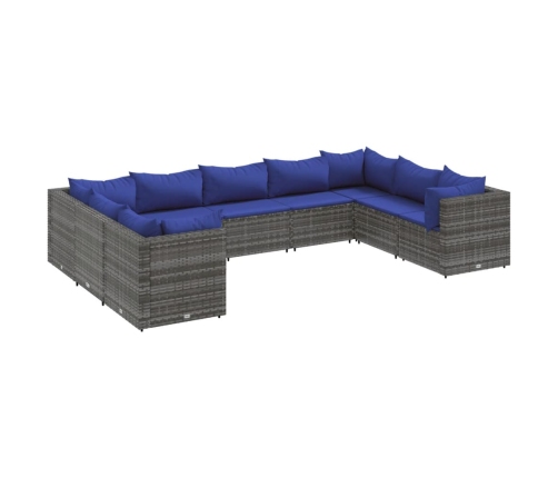 Set de muebles de jardín 9 pzas y cojines ratán sintético gris