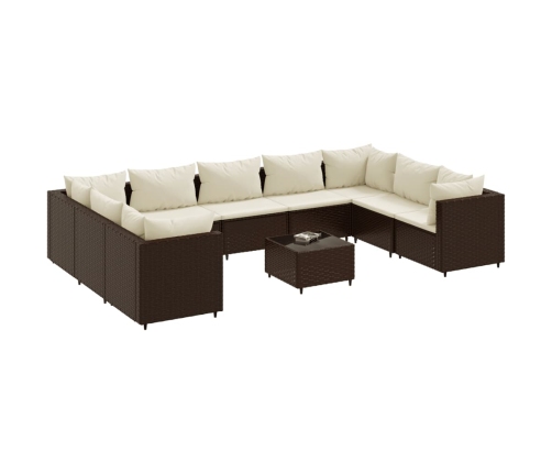 Set muebles de jardín 10 pzas y cojines ratán sintético marrón