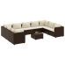 Set muebles de jardín 10 pzas y cojines ratán sintético marrón