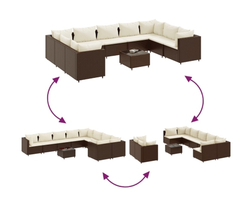 Set muebles de jardín 10 pzas y cojines ratán sintético marrón