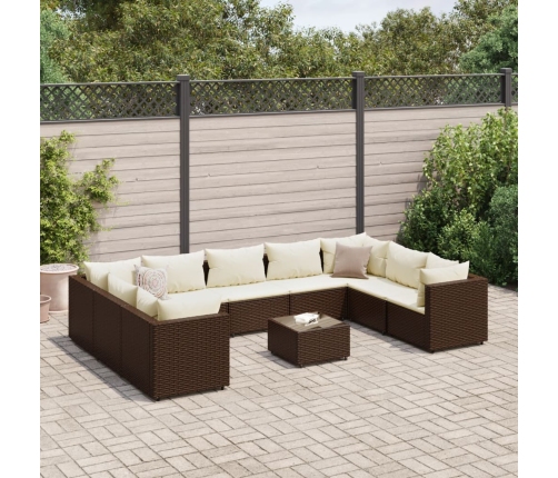 Set muebles de jardín 10 pzas y cojines ratán sintético marrón
