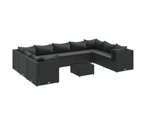 Set de muebles de jardín 10 pzas cojines ratán sintético negro
