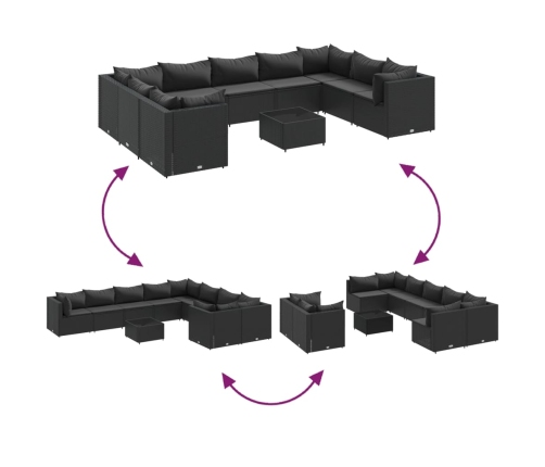 Set de muebles de jardín 10 pzas cojines ratán sintético negro