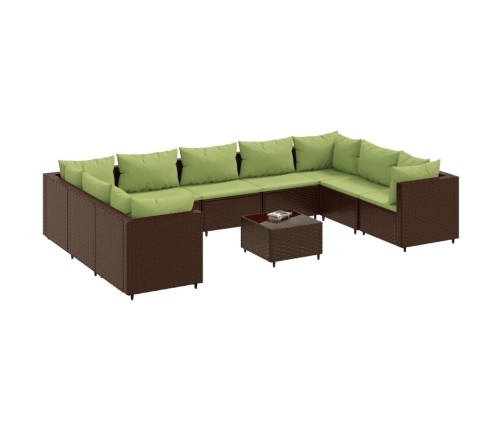 Set muebles de jardín 10 pzas y cojines ratán sintético marrón