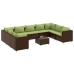 Set muebles de jardín 10 pzas y cojines ratán sintético marrón