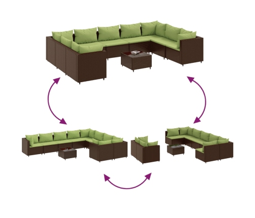 Set muebles de jardín 10 pzas y cojines ratán sintético marrón